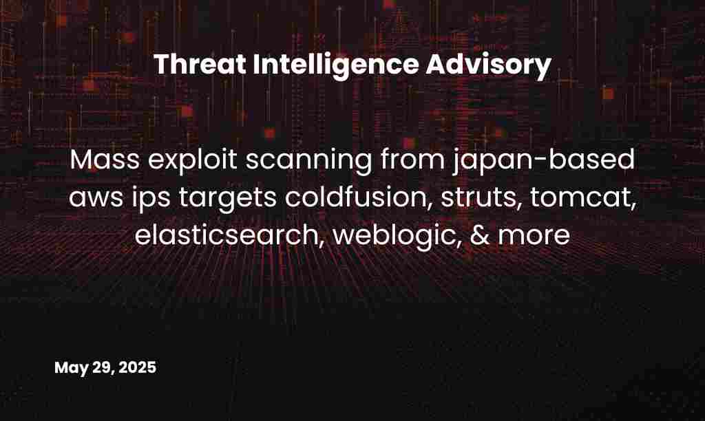 Mass exploit scanning from japan-based aws ips targets coldfusion, struts, tomcat, elasticsearch, weblogic, & more